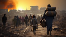 Refugees Walking in Gaza